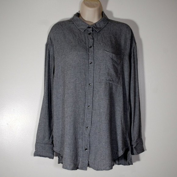 Athleta Avenue Viscose Wool Button Up Gray Shirt - Picture 2 of 7